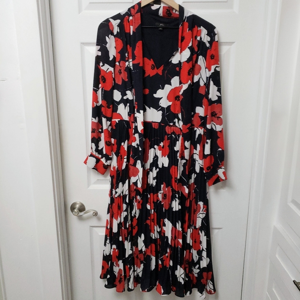 J.Crew Red and Black Floral Long Sleeve Dress - New Without Tags